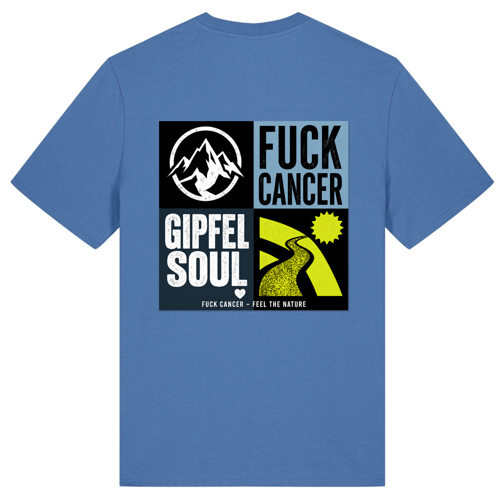 Fuck Cancer T-Shirt Gipfelsoul Rückenprint - Bright Blue - Rueckseite