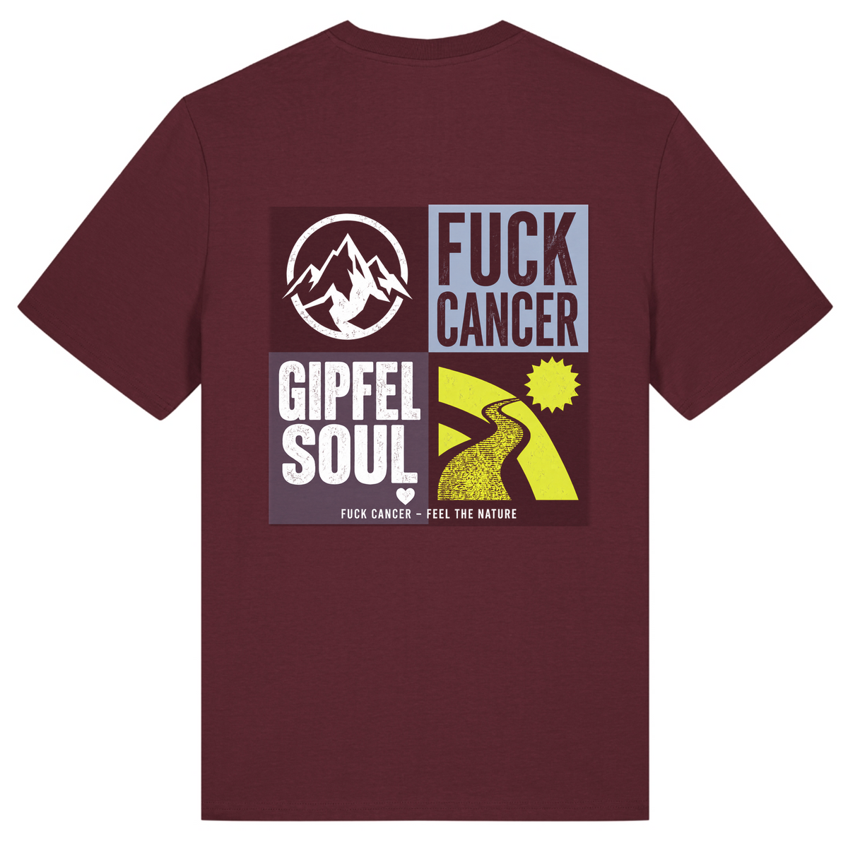 Fuck Cancer T-Shirt Gipfelsoul Rückenprint - Burgundy - Rueckseite