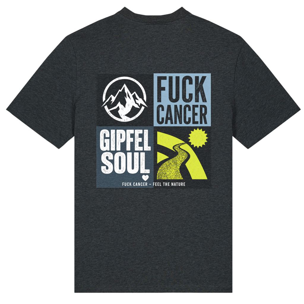 Fuck Cancer T-Shirt Gipfelsoul Rückenprint - Dark Heather Grey  - Rueckseite