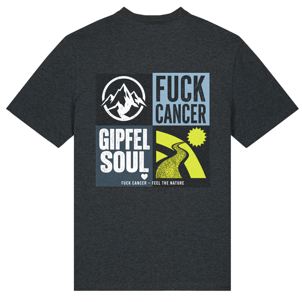 Fuck Cancer T-Shirt Gipfelsoul Rückenprint - Dark Heather Grey  - Rueckseite