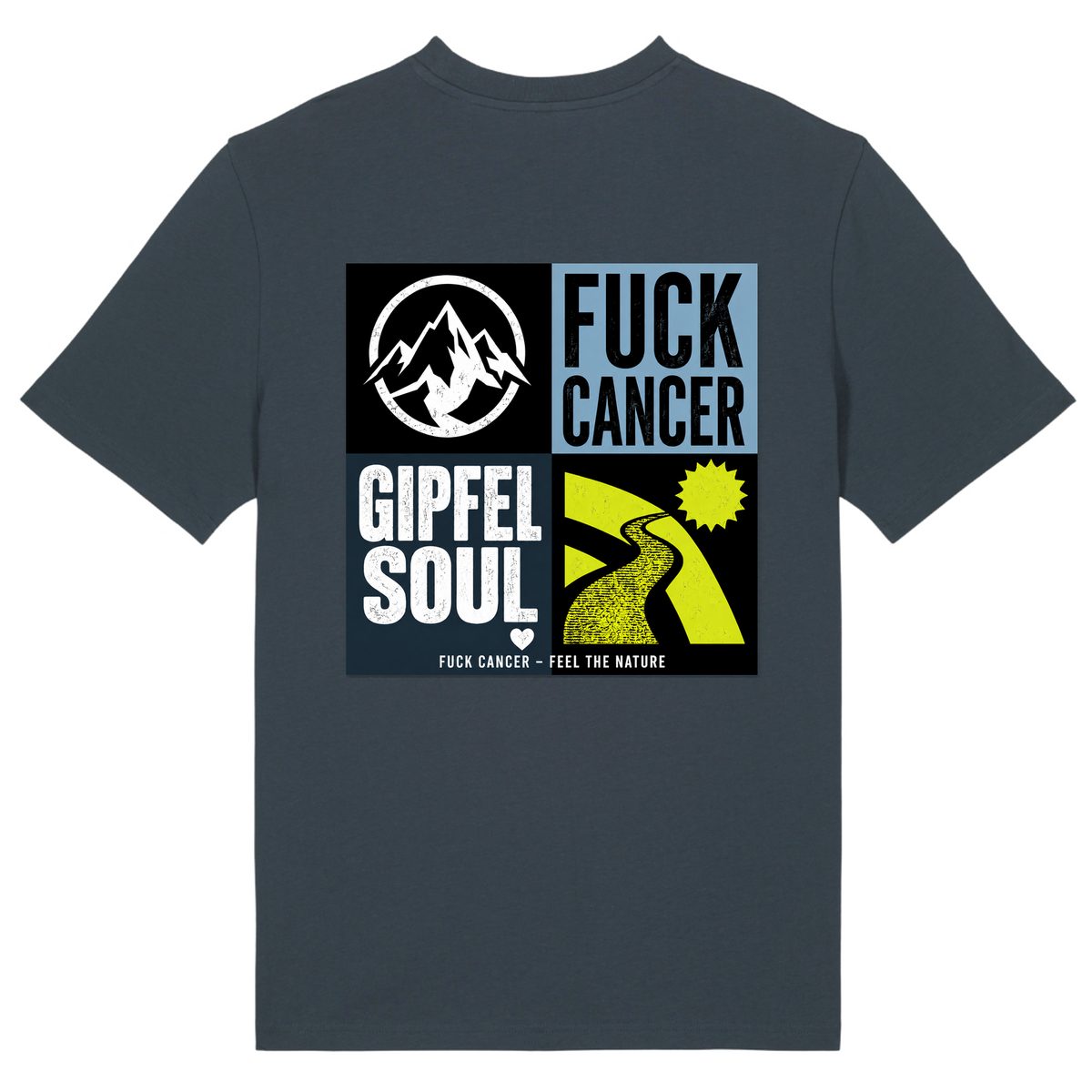 Fuck Cancer T-Shirt Gipfelsoul Rückenprint - India Ink Grey - Rueckseite
