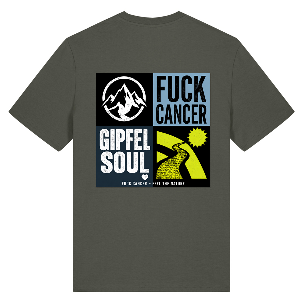 Fuck Cancer T-Shirt Gipfelsoul Rückenprint - Khaki - Rueckseite